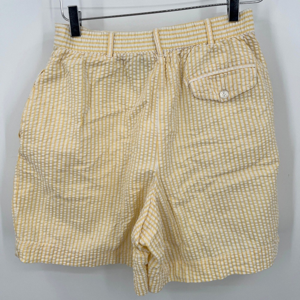 Vintage Seersucker Shorts High Rise Butter Yellow & White Stripe Preppy Resort M - Picture 5 of 8